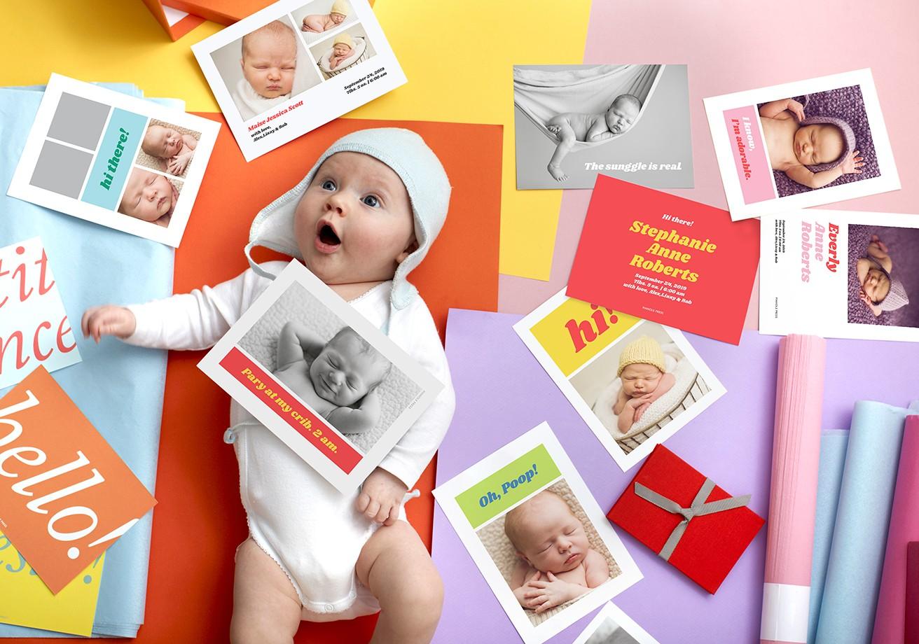 New! Baby Announcements in fun bright colors